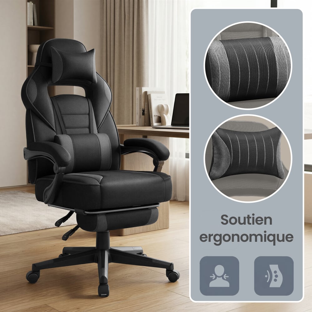 Fauteuil de bureau SONGMICS noir et gris avec dossier rembourré réglable — vue 7