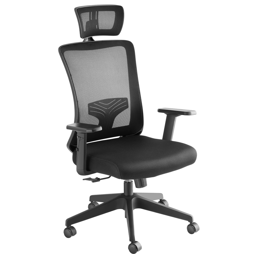Fauteuil de bureau Tectake Phoibe noir avec dossier haut et appuie-tête réglable — vue 2