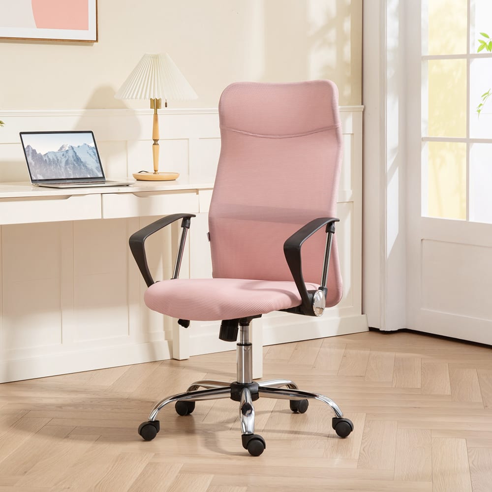 Fauteuil de bureau Homcom rose avec dossier inclinable et roulettes pivotantes — vue 3