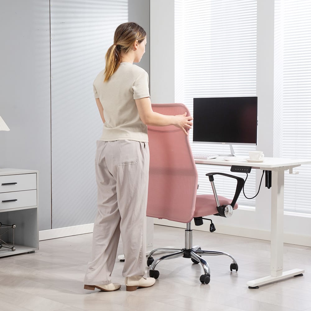 Fauteuil de bureau Homcom rose avec dossier inclinable et roulettes pivotantes — vue 6