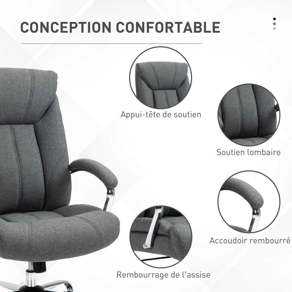 Fauteuil de bureau Vinsetto gris avec dossier haut et roulettes — vue 5