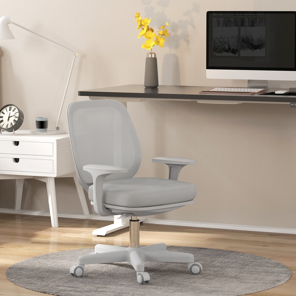 Fauteuil de bureau Vinsetto avec dossier en maille et piètement blanc à roulettes — vue 3