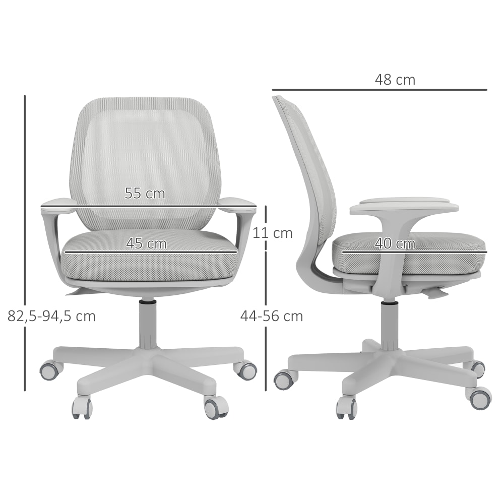 Fauteuil de bureau Vinsetto avec dossier en maille et piètement blanc à roulettes — vue 4