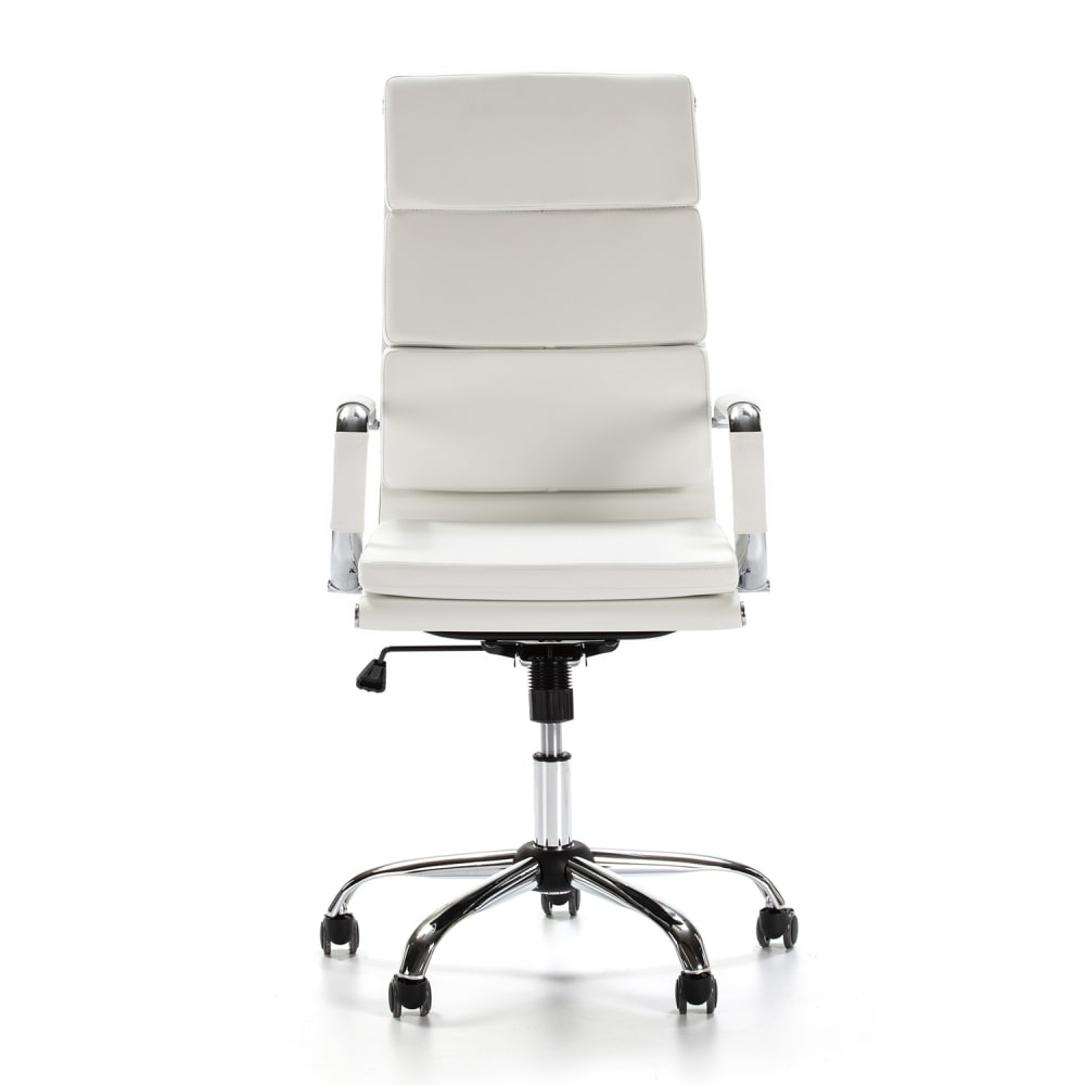 Fauteuil de bureau MORGAN blanc avec accoudoirs rembourrés et base argentée — vue 3