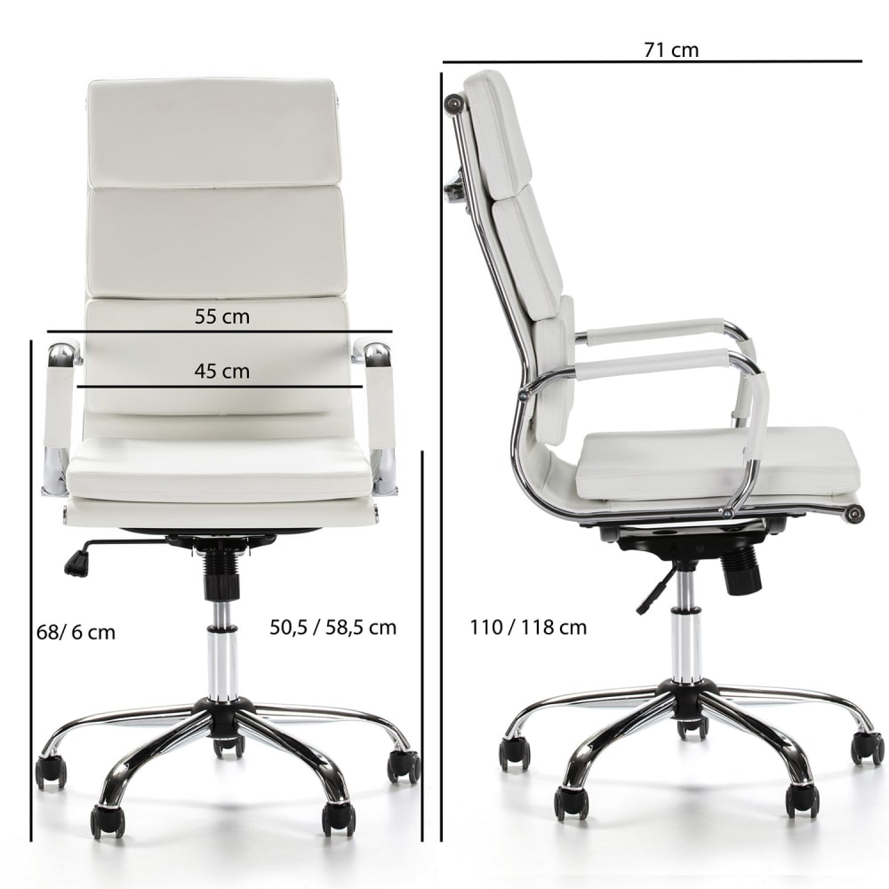 Fauteuil de bureau MORGAN blanc avec accoudoirs rembourrés et base argentée — vue 6