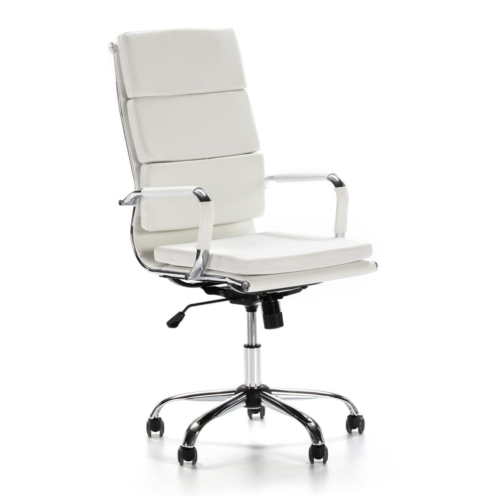 Fauteuil de bureau MORGAN blanc avec accoudoirs rembourrés et base argentée
