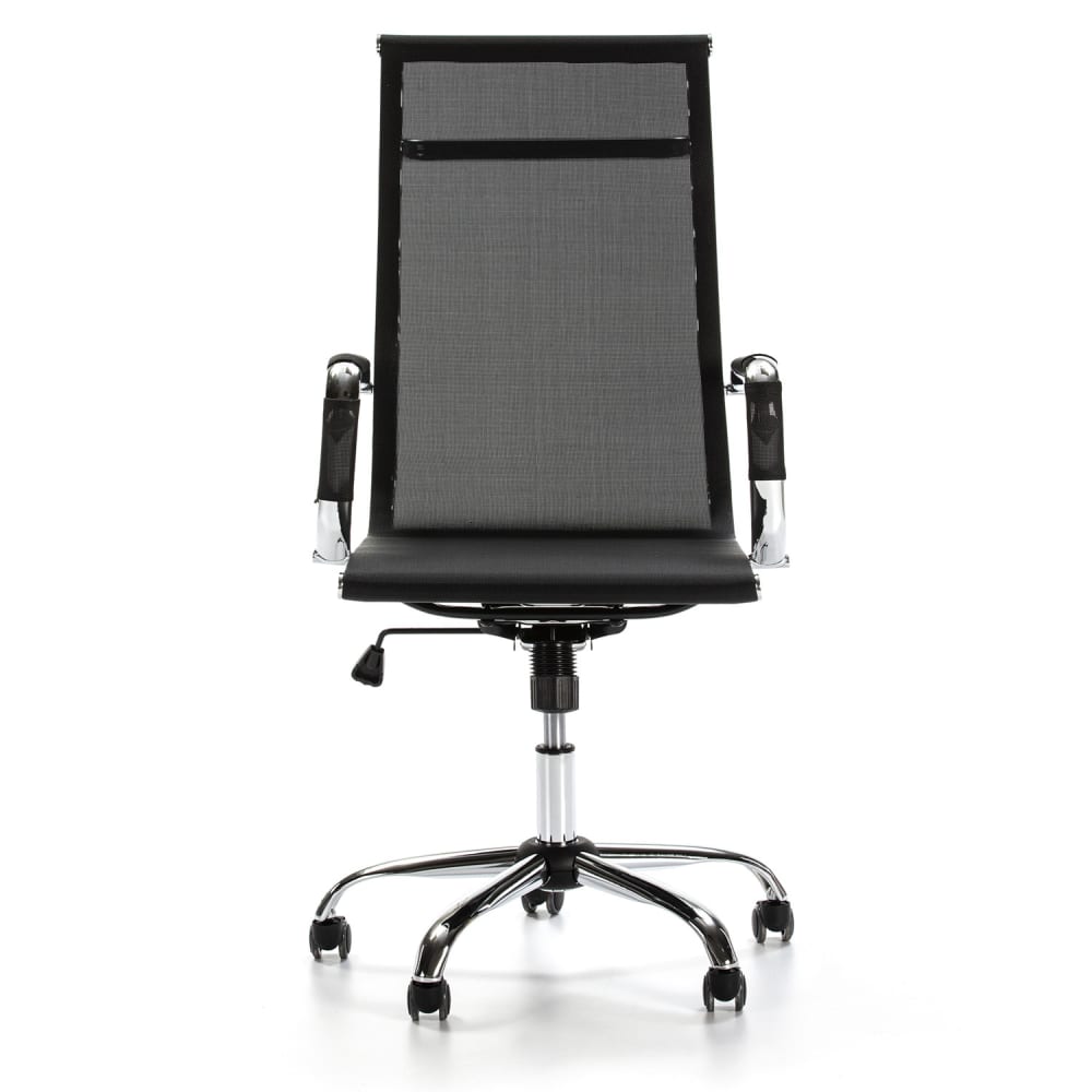 Fauteuil de bureau HOMN noir avec accoudoirs chromés et base large — vue 3