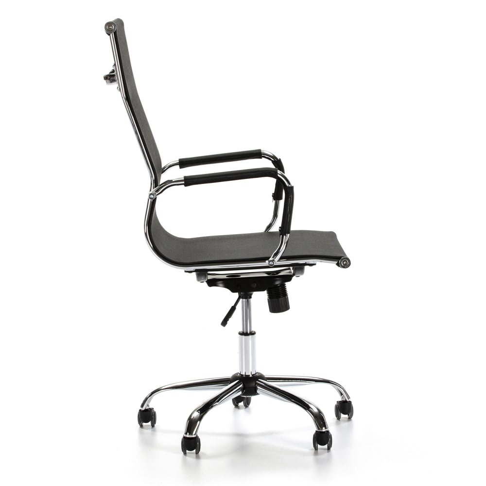 Fauteuil de bureau HOMN noir avec accoudoirs chromés et base large — vue 4