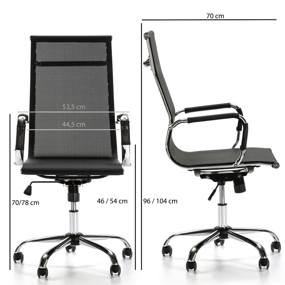 Fauteuil de bureau HOMN noir avec accoudoirs chromés et base large — vue 6