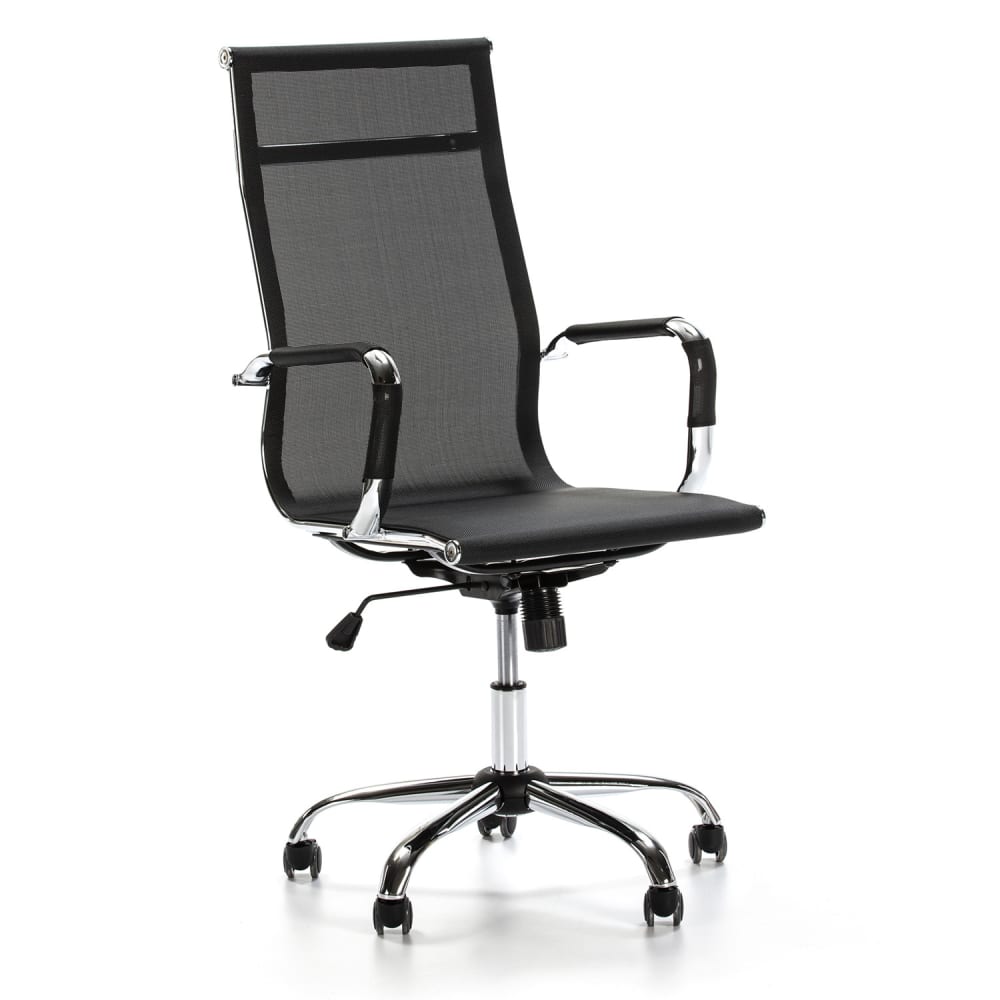 Fauteuil de bureau HOMN noir avec accoudoirs chromés et base large