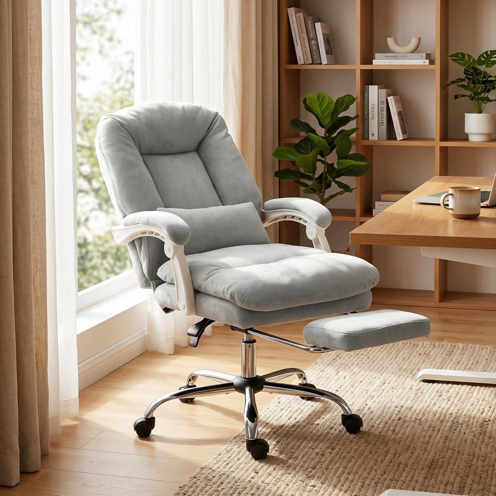 Fauteuil de bureau inclinable Homcom gris clair avec repose-pieds et coussin lombaire — vue 2