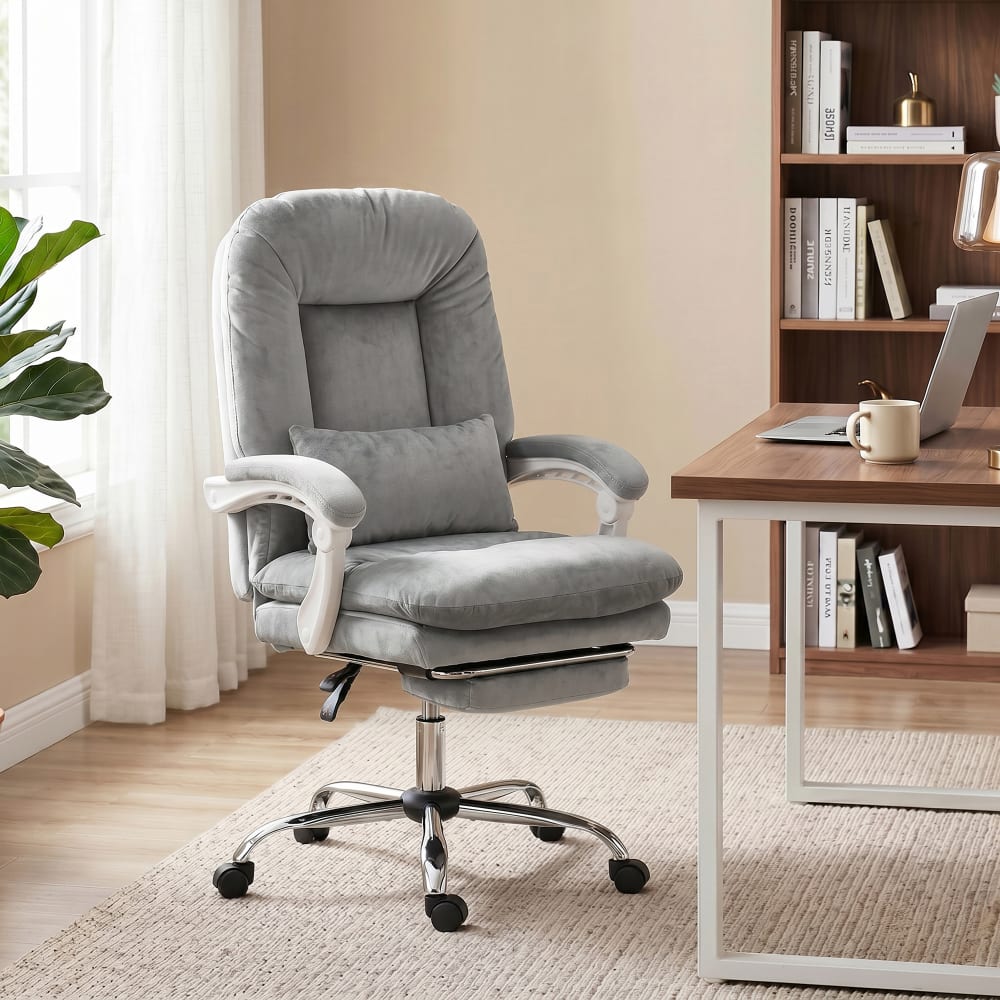 Fauteuil de bureau inclinable Homcom gris clair avec repose-pieds et coussin lombaire — vue 3