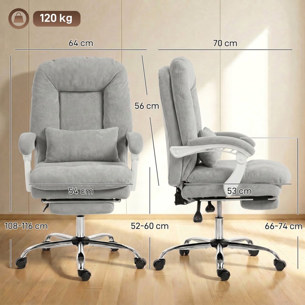 Fauteuil de bureau inclinable Homcom gris clair avec repose-pieds et coussin lombaire — vue 4