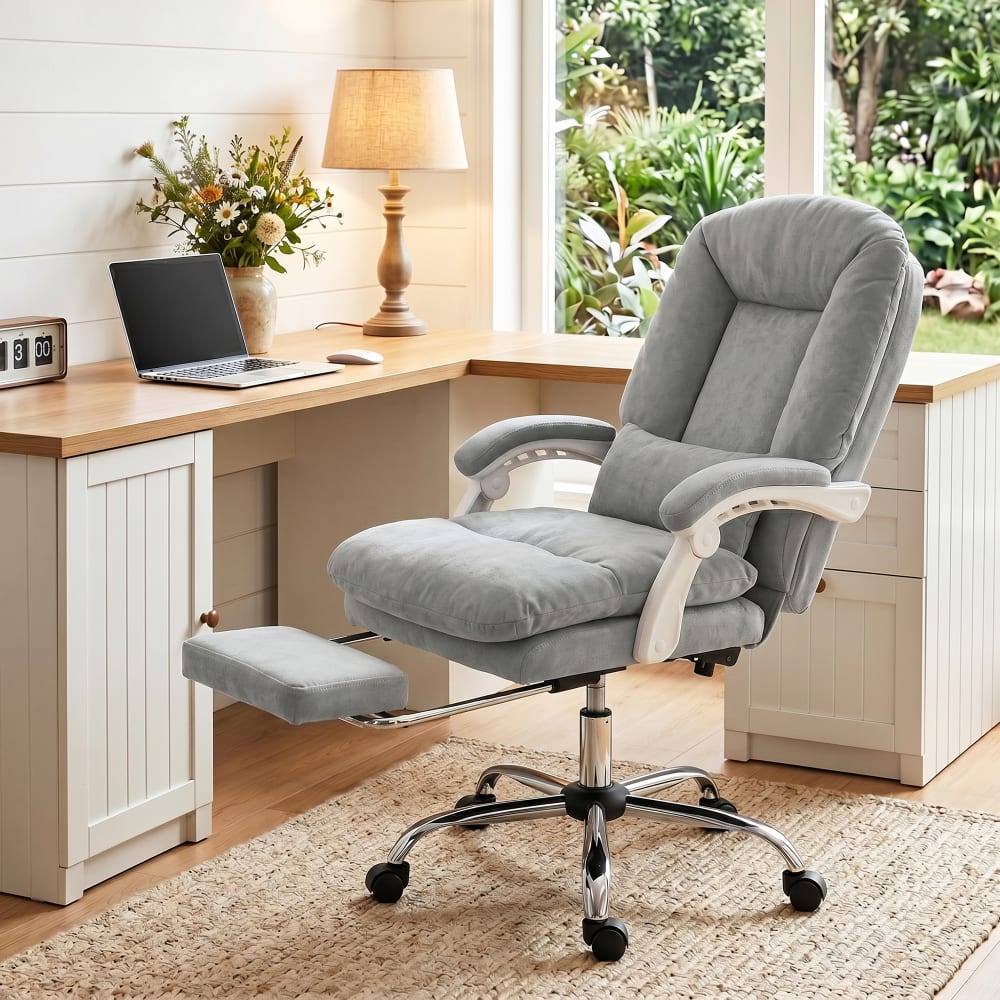 Fauteuil de bureau inclinable Homcom gris clair avec repose-pieds et coussin lombaire — vue 6