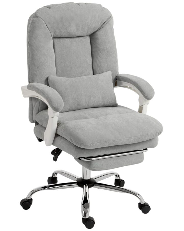 Fauteuil de bureau inclinable Homcom gris clair avec repose-pieds et coussin lombaire