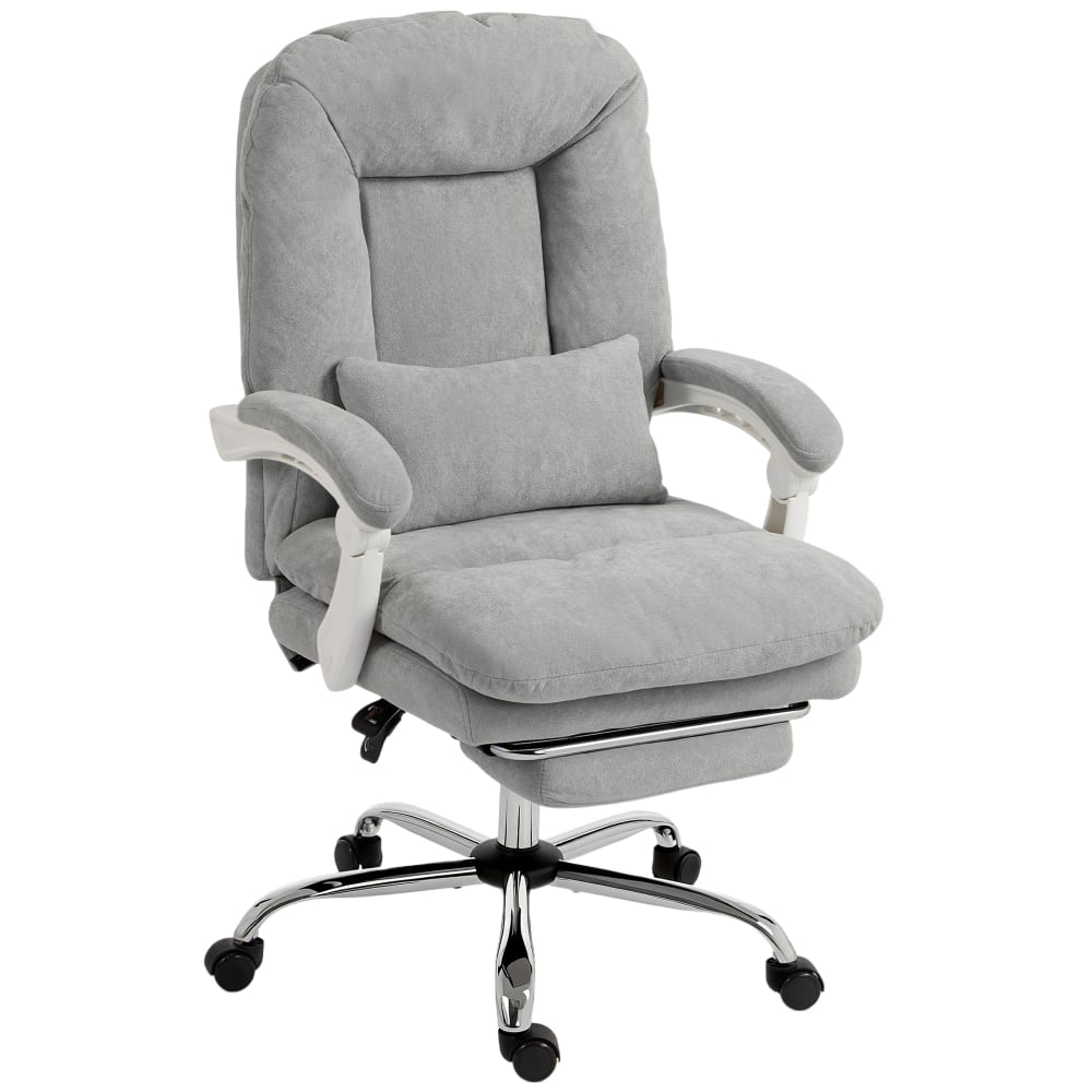 Fauteuil de bureau inclinable Homcom gris clair avec repose-pieds et coussin lombaire