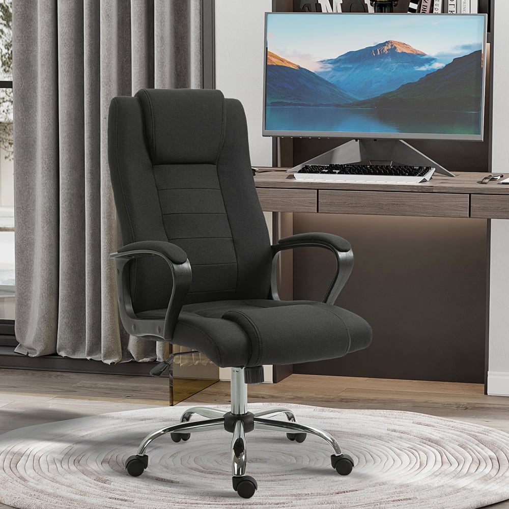 Fauteuil de bureau Vinsetto noir avec accoudoirs rembourrés et piètement chromé — vue 2