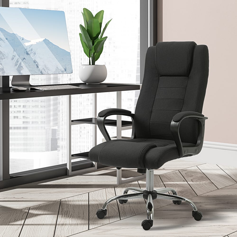 Fauteuil de bureau Vinsetto noir avec accoudoirs rembourrés et piètement chromé — vue 3