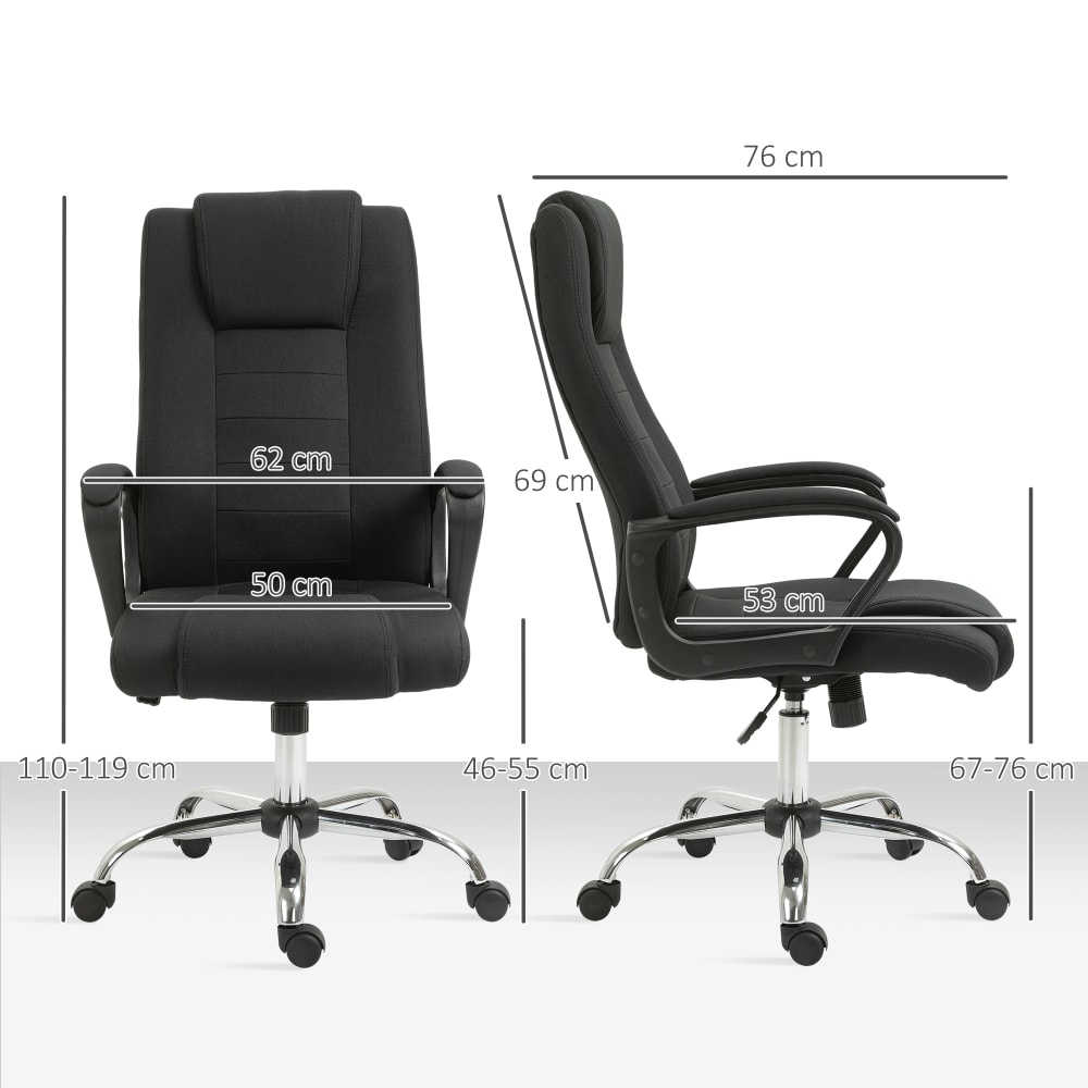 Fauteuil de bureau Vinsetto noir avec accoudoirs rembourrés et piètement chromé — vue 4