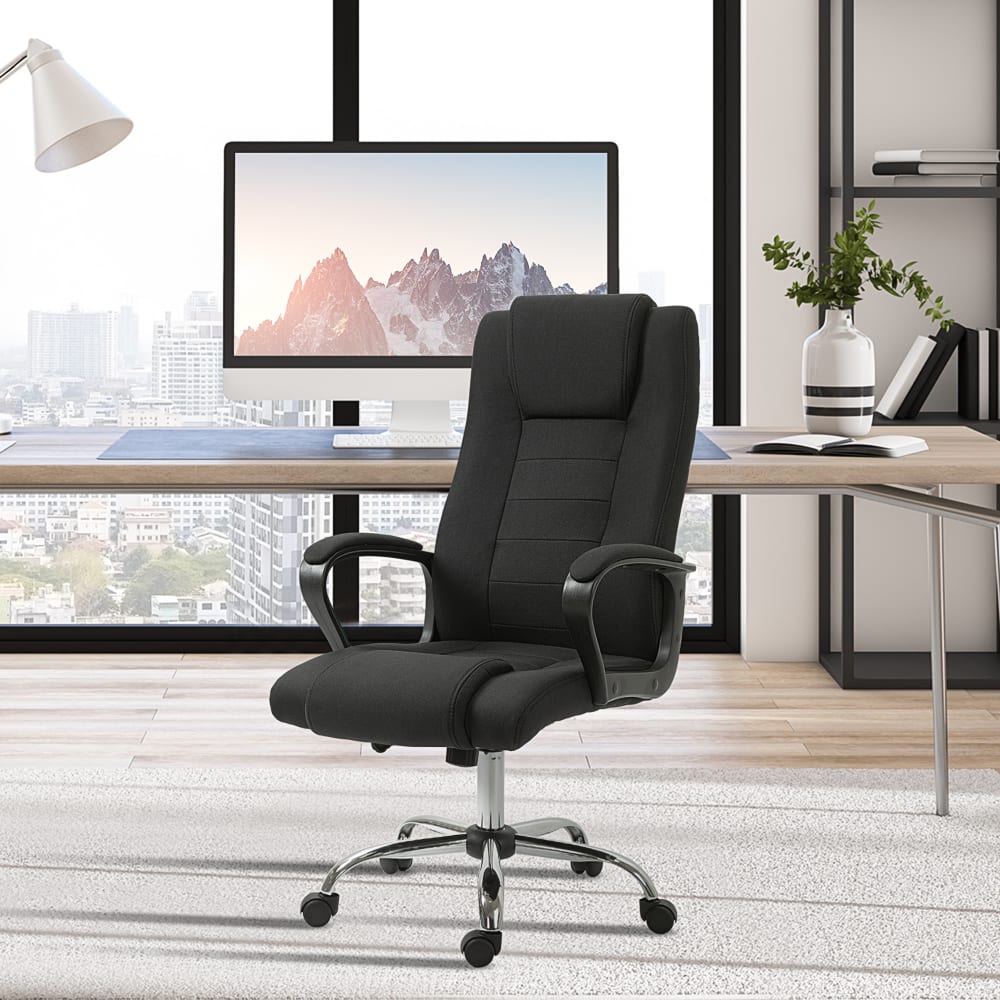 Fauteuil de bureau Vinsetto noir avec accoudoirs rembourrés et piètement chromé — vue 5