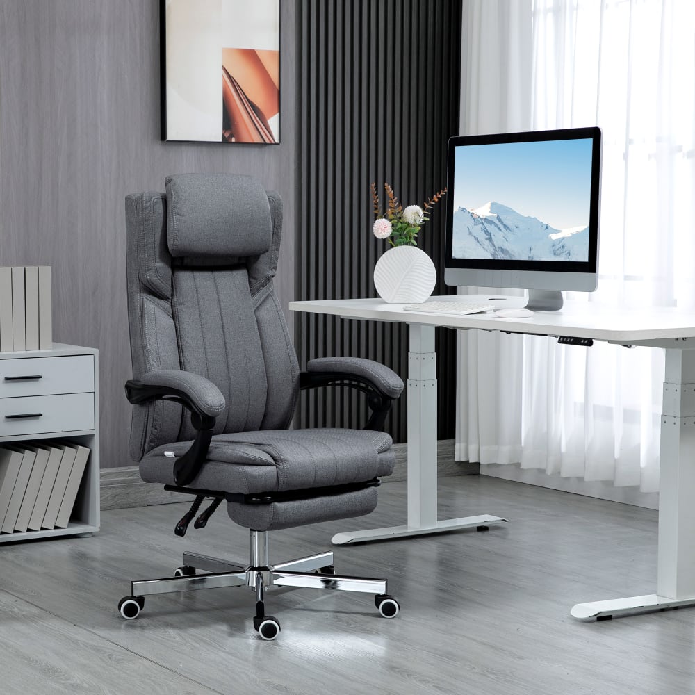 Fauteuil de bureau Vinsetto gris avec dossier inclinable et repose-pieds escamotable — vue 2
