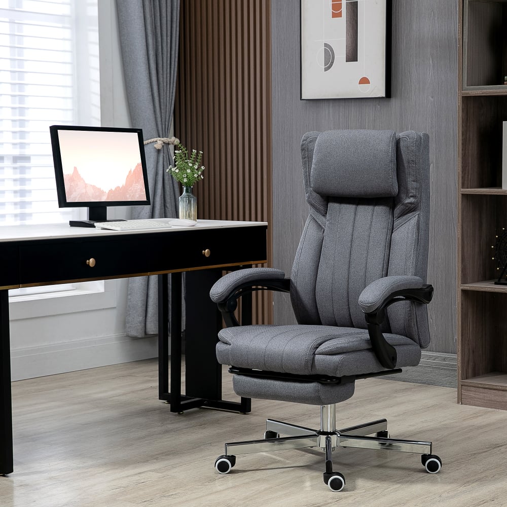 Fauteuil de bureau Vinsetto gris avec dossier inclinable et repose-pieds escamotable — vue 3