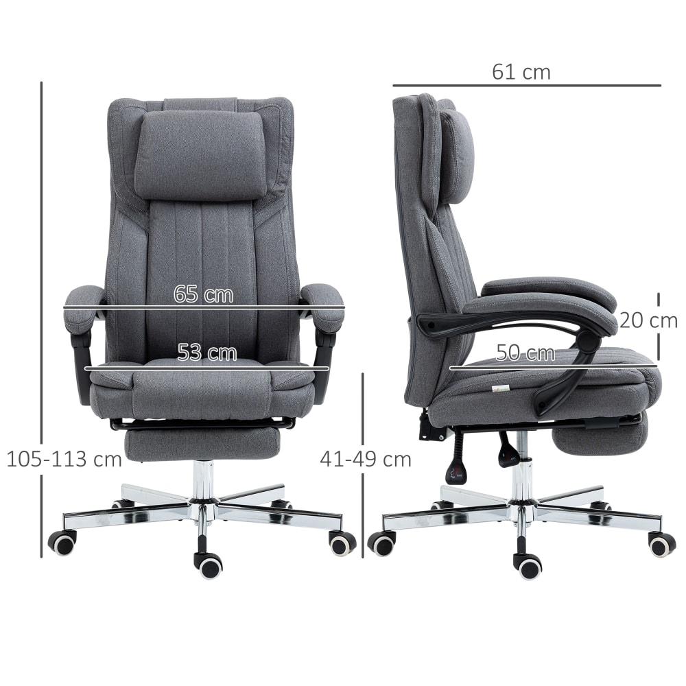 Fauteuil de bureau Vinsetto gris avec dossier inclinable et repose-pieds escamotable — vue 4