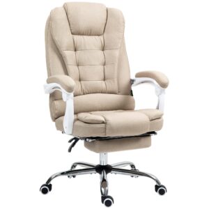 Fauteuil de bureau Vinsetto beige avec dossier inclinable et repose-pied pliable