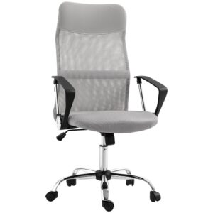 Fauteuil de bureau Homcom gris avec dossier en maille et assise rembourrée