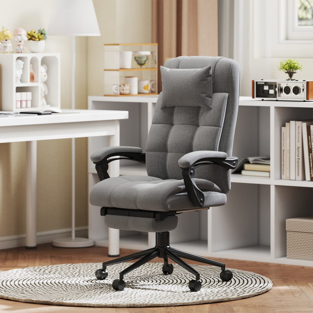Fauteuil de bureau Vinsetto avec dossier inclinable, repose-pieds et tissu gris — vue 2