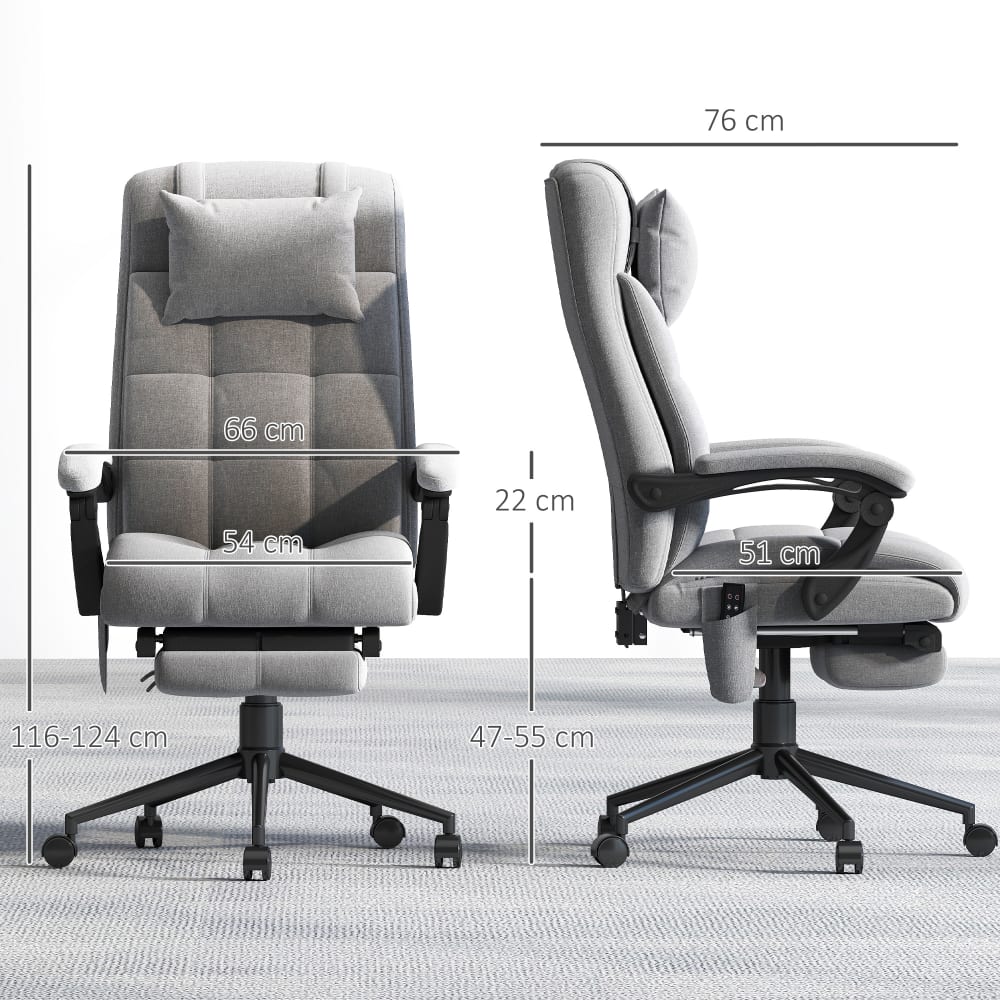 Fauteuil de bureau Vinsetto avec dossier inclinable, repose-pieds et tissu gris — vue 4