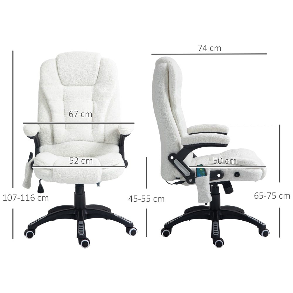 Fauteuil de bureau Vinsetto blanc pivotant avec dossier inclinable et télécommande filaire — vue 4