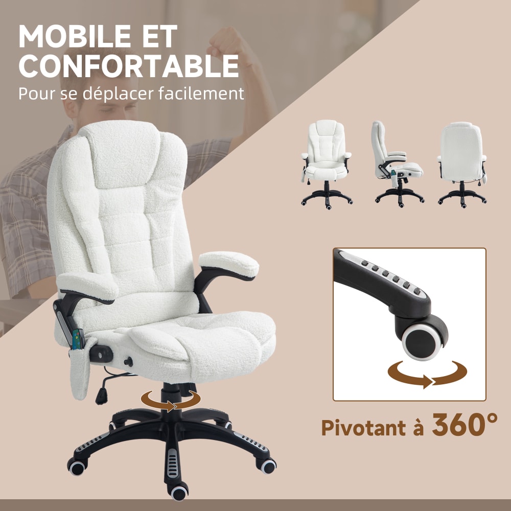 Fauteuil de bureau Vinsetto blanc pivotant avec dossier inclinable et télécommande filaire — vue 5