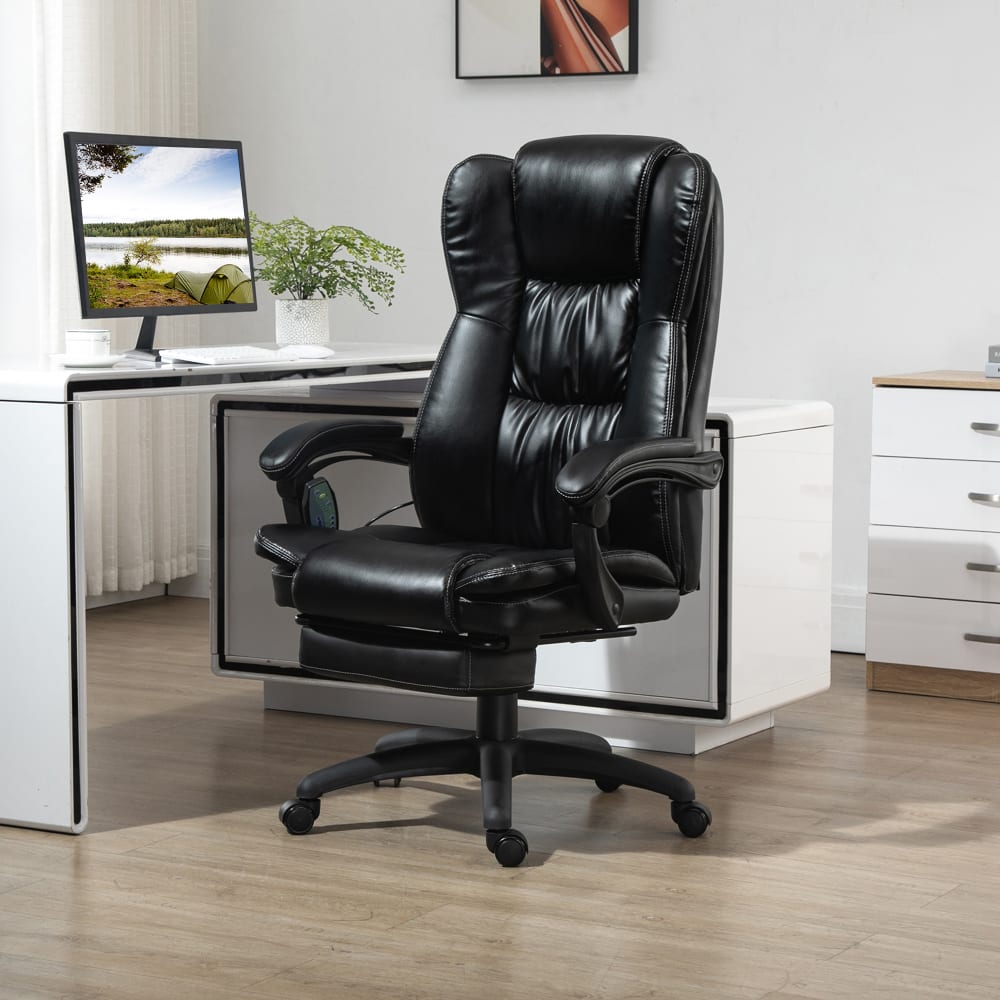 Fauteuil de bureau massant Vinsetto noir avec repose-pieds rétractable et dossier inclinable — vue 2