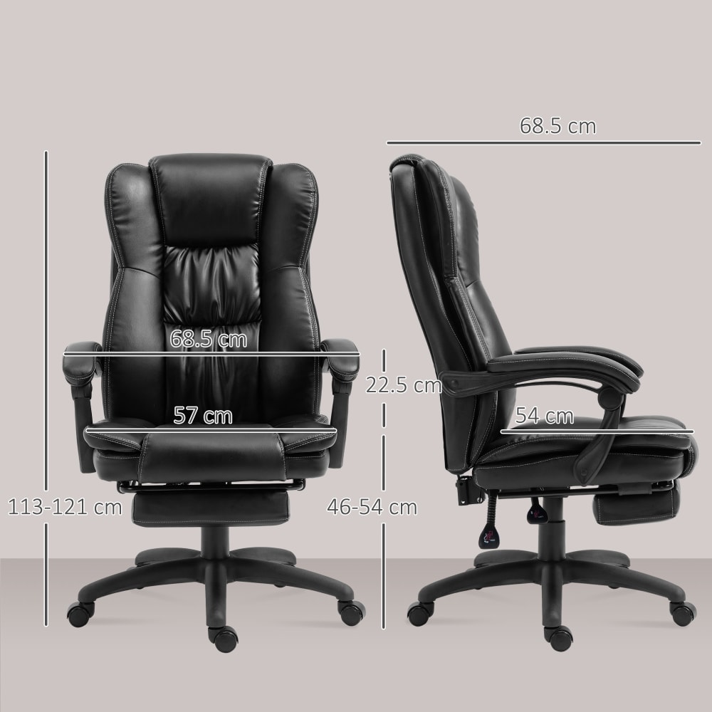 Fauteuil de bureau massant Vinsetto noir avec repose-pieds rétractable et dossier inclinable — vue 4