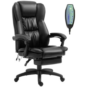 Fauteuil de bureau massant Vinsetto noir avec repose-pieds rétractable et dossier inclinable
