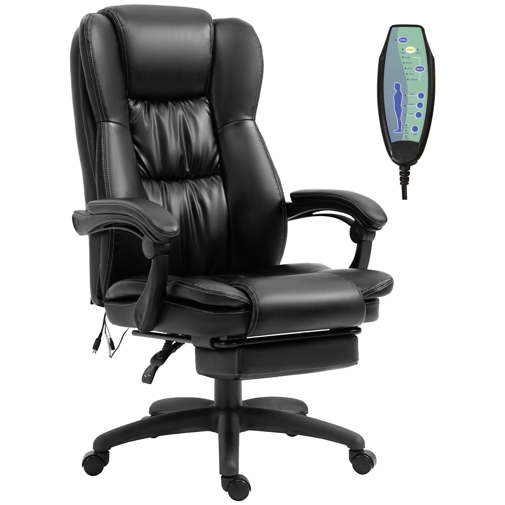 Fauteuil de bureau massant Vinsetto noir avec repose-pieds rétractable et dossier inclinable