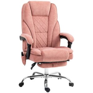 Fauteuil de bureau massant Vinsetto rose avec repose-pieds déployé