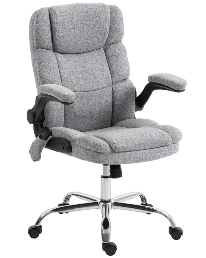 Fauteuil de bureau massant Homcom gris en tissu effet lin avec accoudoirs rabattables