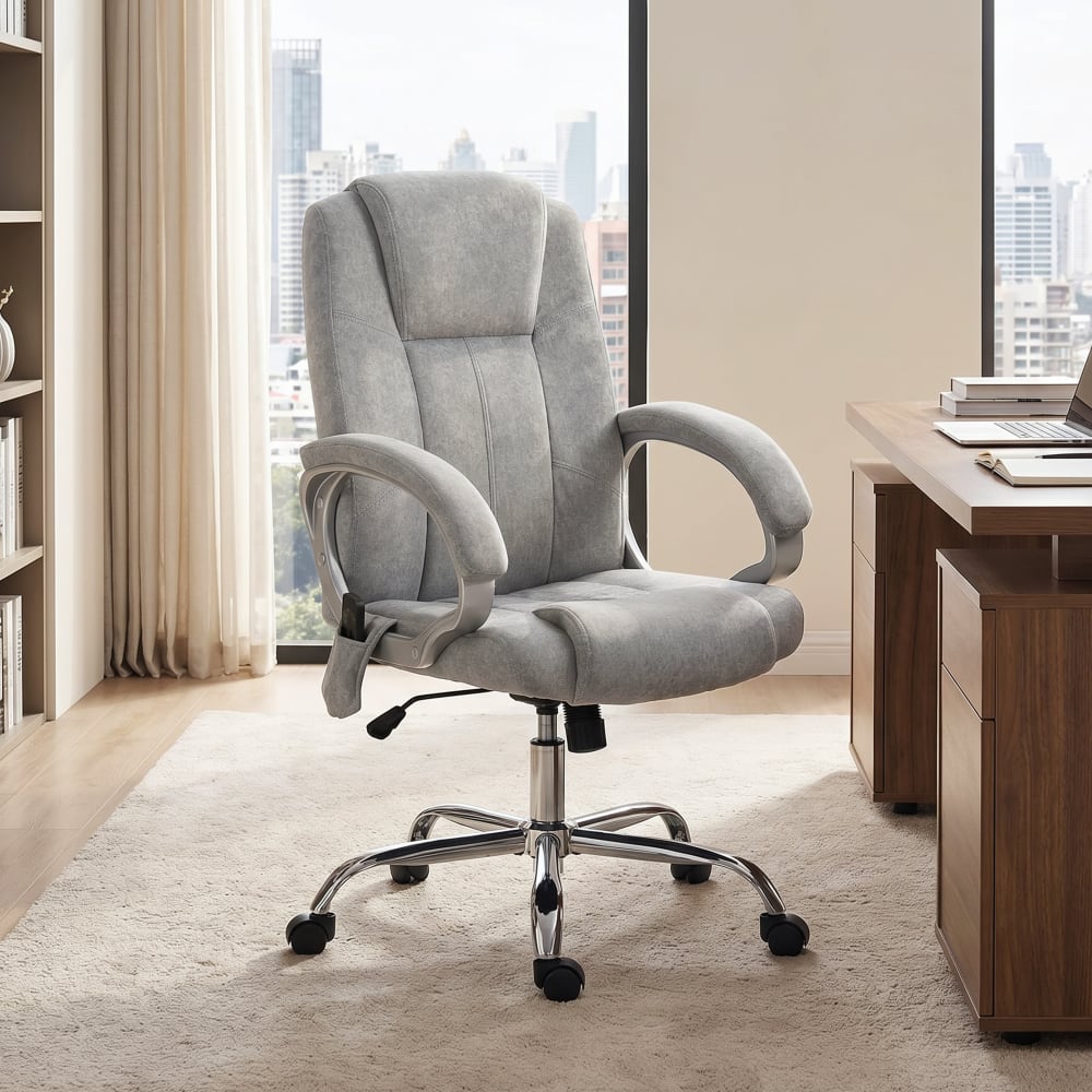 Fauteuil de bureau massant Homcom en velours gris avec accoudoirs et dossier haut — vue 2