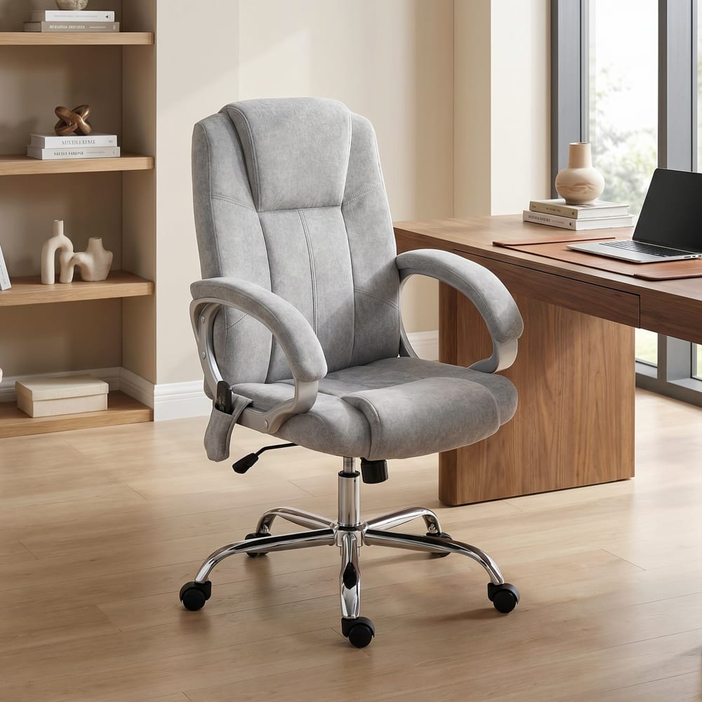 Fauteuil de bureau massant Homcom en velours gris avec accoudoirs et dossier haut — vue 3