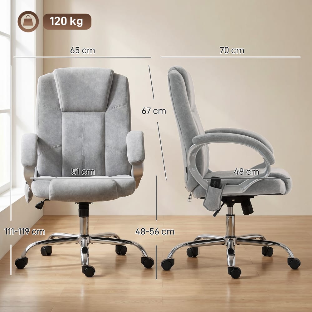 Fauteuil de bureau massant Homcom en velours gris avec accoudoirs et dossier haut — vue 4