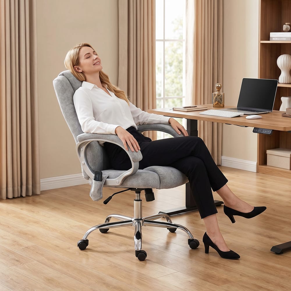 Fauteuil de bureau massant Homcom en velours gris avec accoudoirs et dossier haut — vue 5