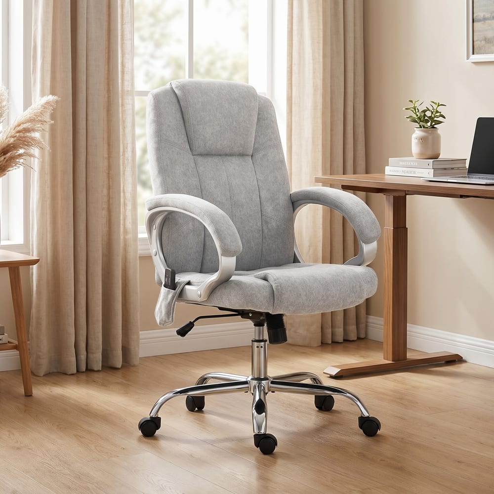 Fauteuil de bureau massant Homcom en velours gris avec accoudoirs et dossier haut — vue 6