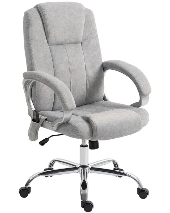 Fauteuil de bureau massant Homcom en velours gris avec accoudoirs et dossier haut