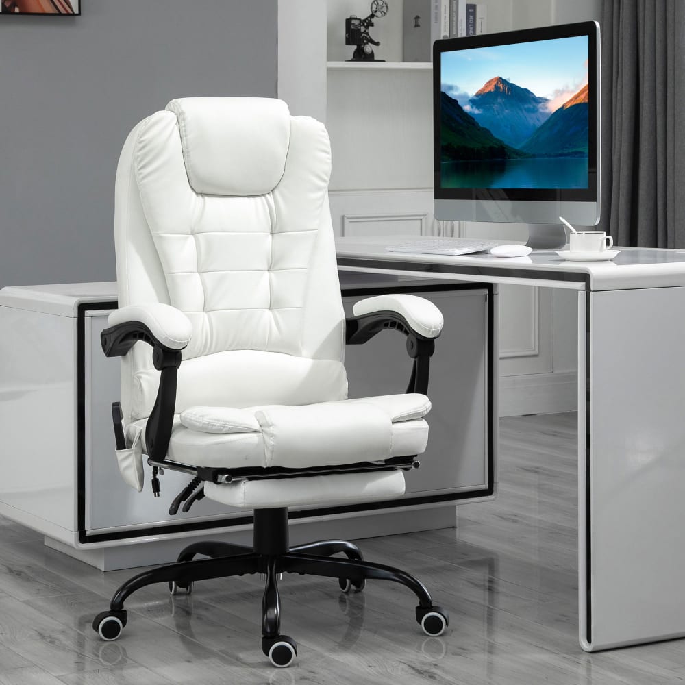 Fauteuil de bureau massant Vinsetto blanc avec repose-pieds rétractable et dossier inclinable — vue 3