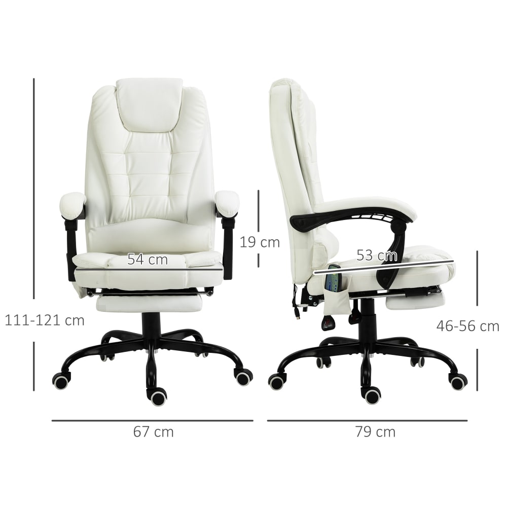 Fauteuil de bureau massant Vinsetto blanc avec repose-pieds rétractable et dossier inclinable — vue 4