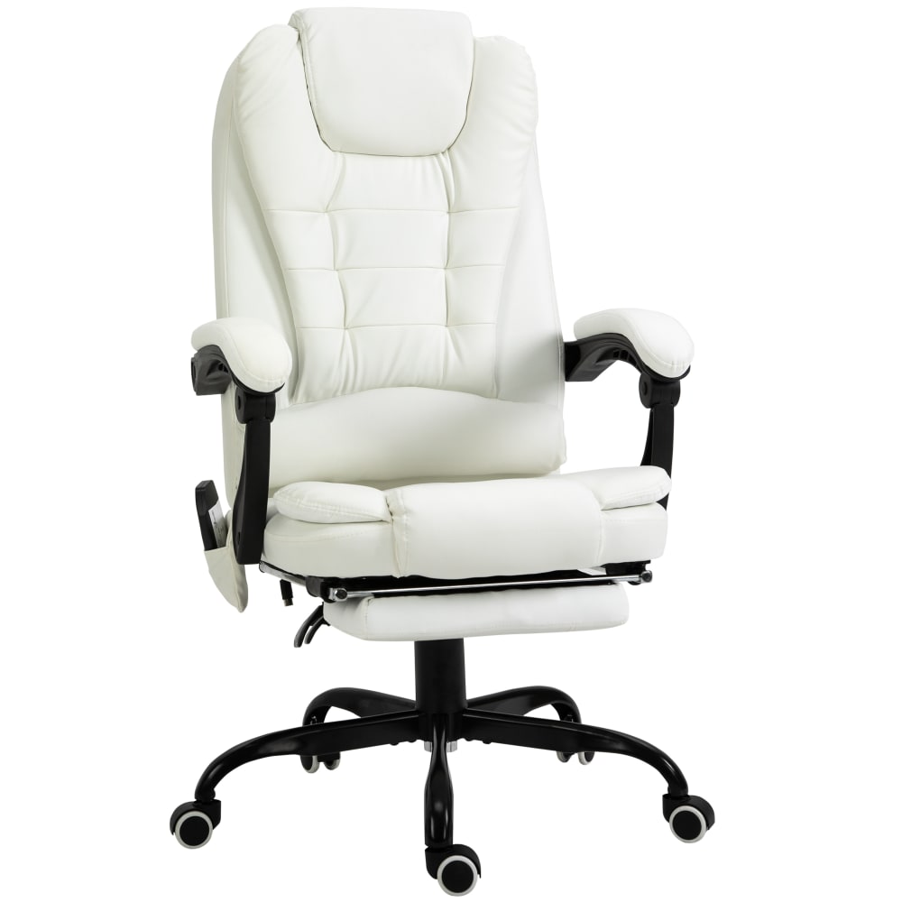 Fauteuil de bureau massant Vinsetto blanc avec repose-pieds rétractable et dossier inclinable