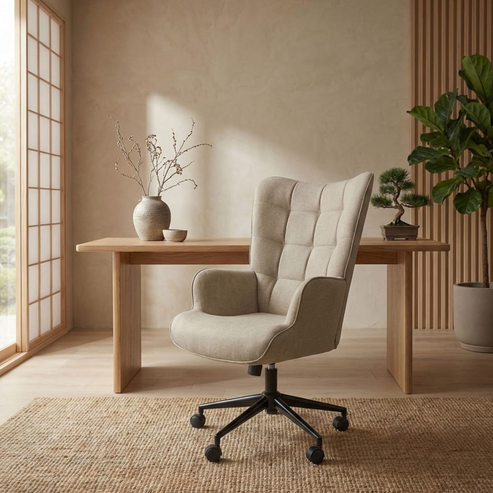 Fauteuil de bureau Menzzo Florelo taupe clair à dossier haut en tissu — vue 3
