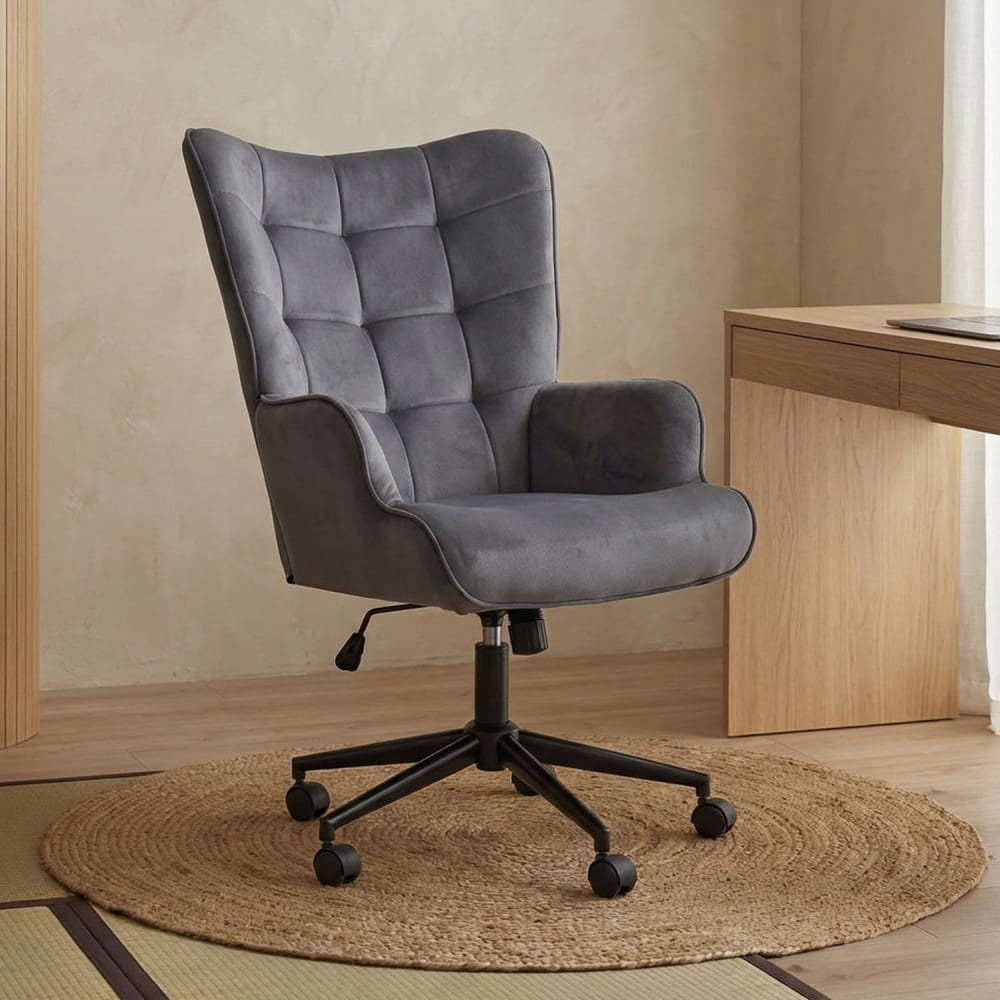 Fauteuil de bureau Menzzo Florelo en velours gris avec dossier haut — vue 2